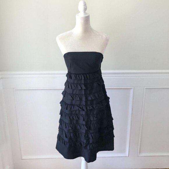 Gap Strapless Tiered Black Ruffle Dress 2 XS - Picture 2 of 5